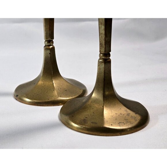 Solid Brass Candlestick Set 8.5" Tall Vintage Art Deco Style for Tapered Candles - Picture 7 of 12